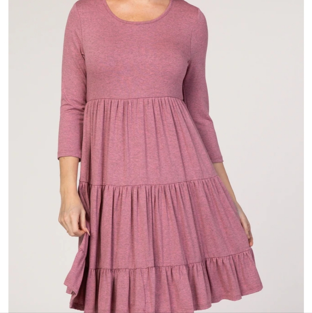 Pink Blush Mauve Heathered Tiered Dress